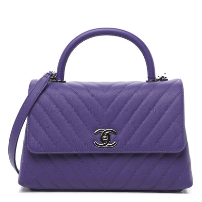 Chanel Caviar Chevron Quilted Small Coco Handle Flap Purple 1 of 12