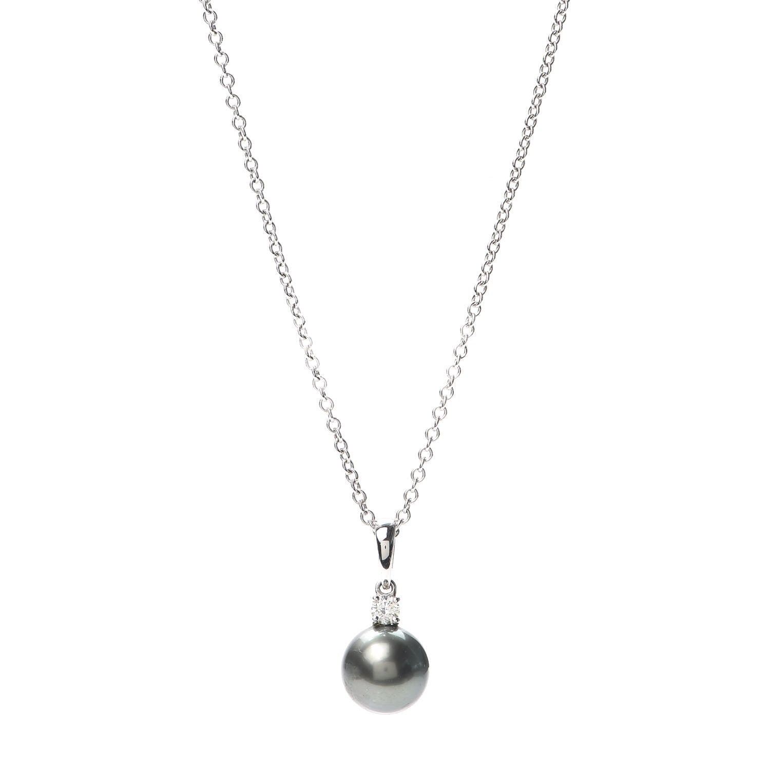 Mikimoto 18K White Gold Diamond Black South Sea Pearl 9.5mm Pendant Necklace 1 of 4