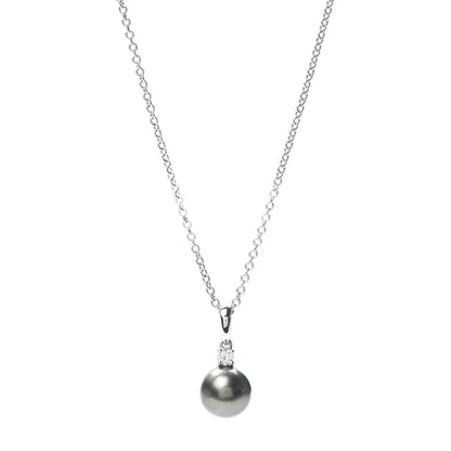 Mikimoto 18K White Gold Diamond Black South Sea Pearl 9.5mm Pendant Necklace 1 of 4