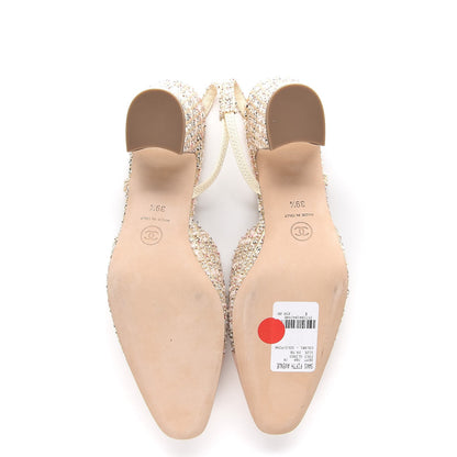 Chanel Tweed Patent Cap Toe CC Slingback Pumps 39.5 Pink 5 of 10