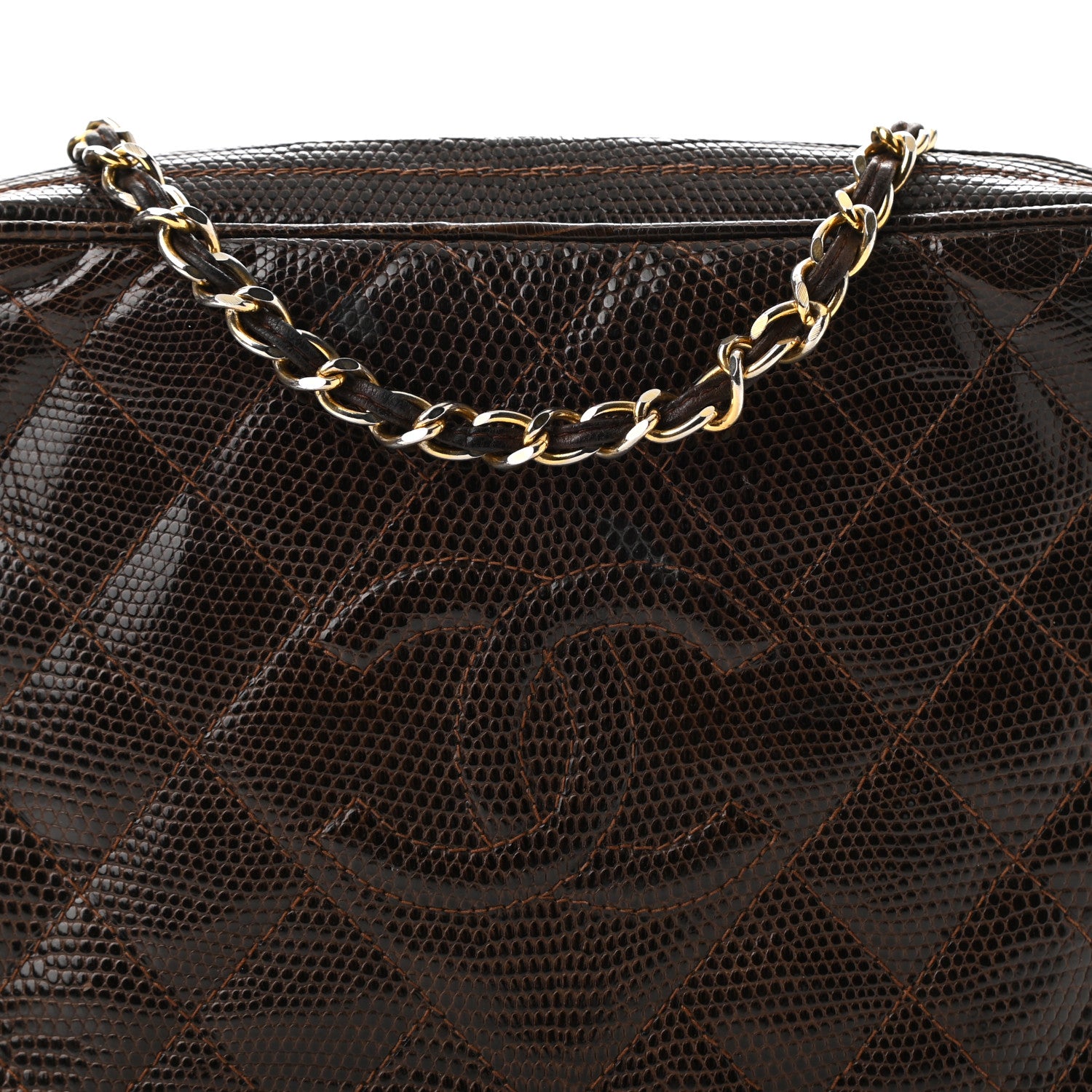 Chanel Lizard Quilted Small Tassel Camera Case Brown 9 of 17