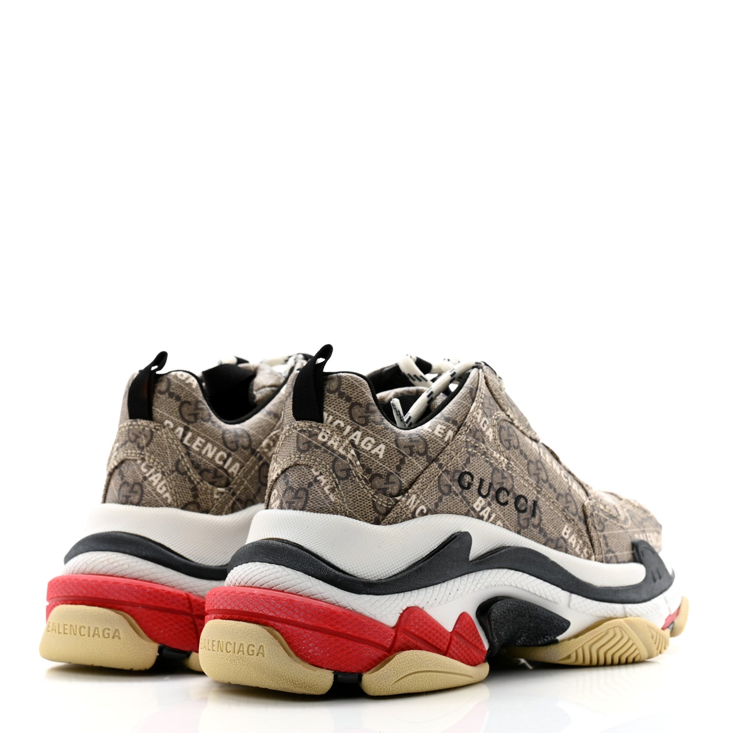X GUCCI GG Supreme Monogram Allover Logo Womens Triple S Sneakers 36 Beige Ebony Mystic White