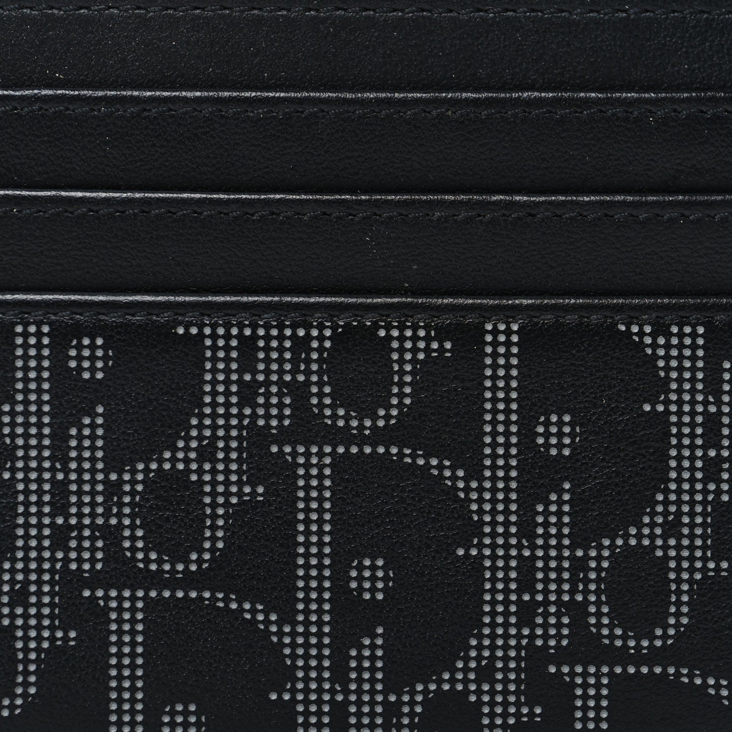 Calfskin Oblique Galaxy Perforated Card Holder Black White