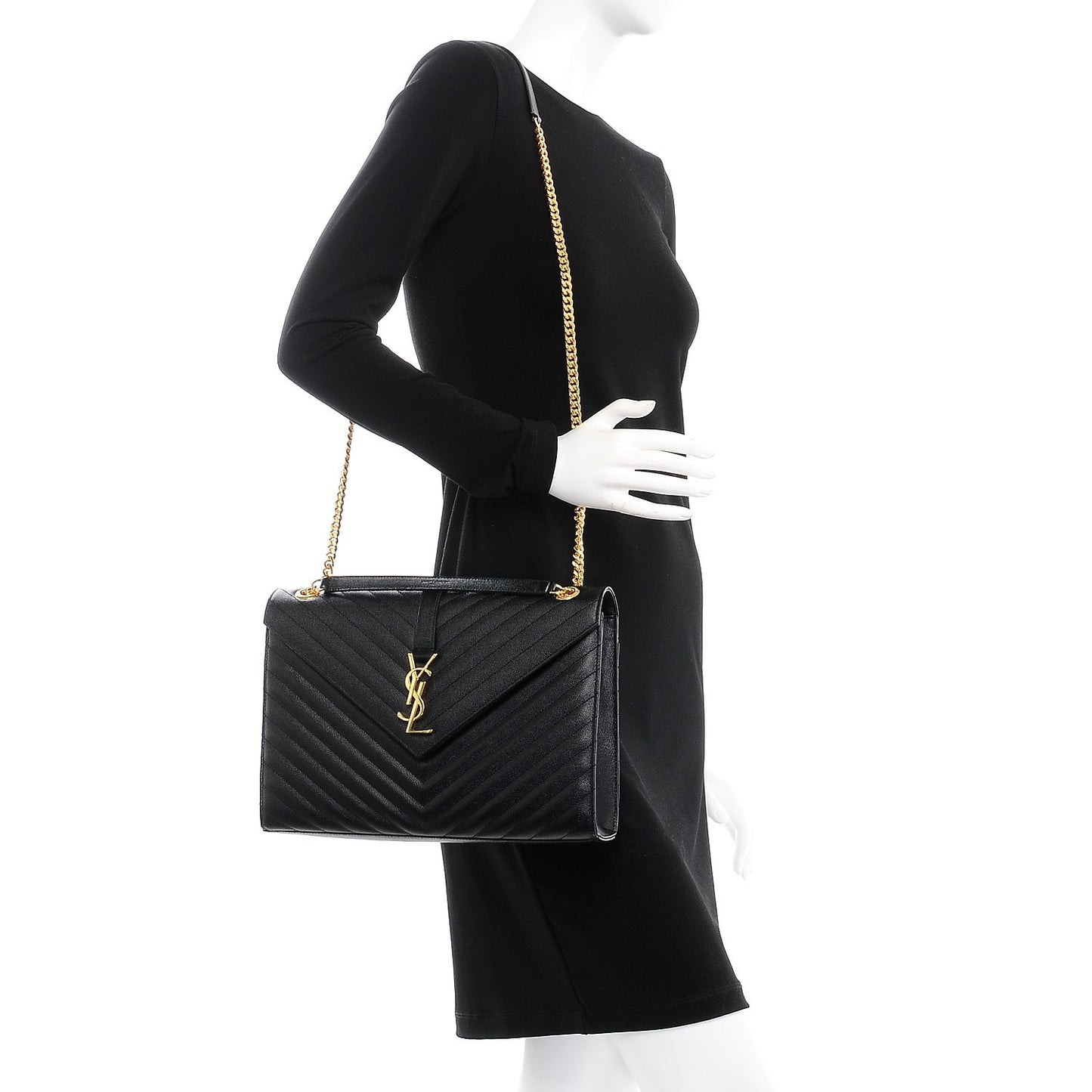 Grain De Poudre Matelasse Chevron Large Monogram Satchel Black
