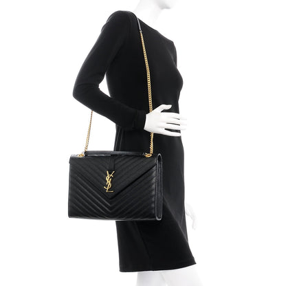 Saint Laurent Grain De Poudre Matelasse Chevron Large Monogram Satchel Black 2 of 8