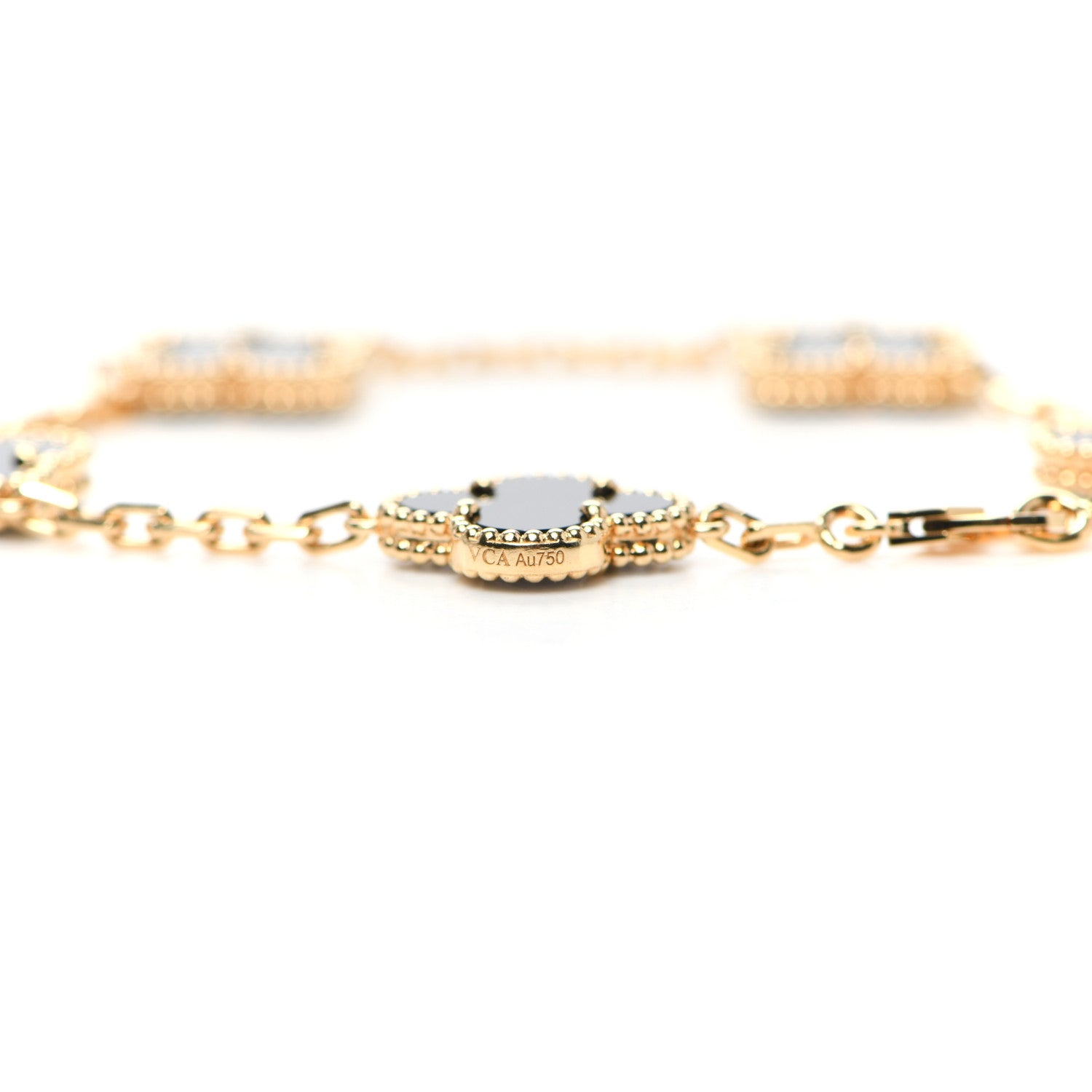 Van Cleef & Arpels 18K Yellow Gold Black Onyx 5 Motifs Vintage Alhambra Bracelet 6 of 8