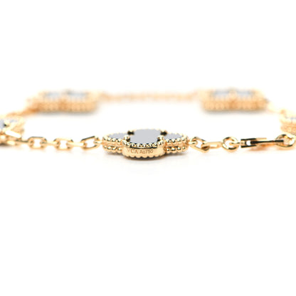 Van Cleef & Arpels 18K Yellow Gold Black Onyx 5 Motifs Vintage Alhambra Bracelet 6 of 8