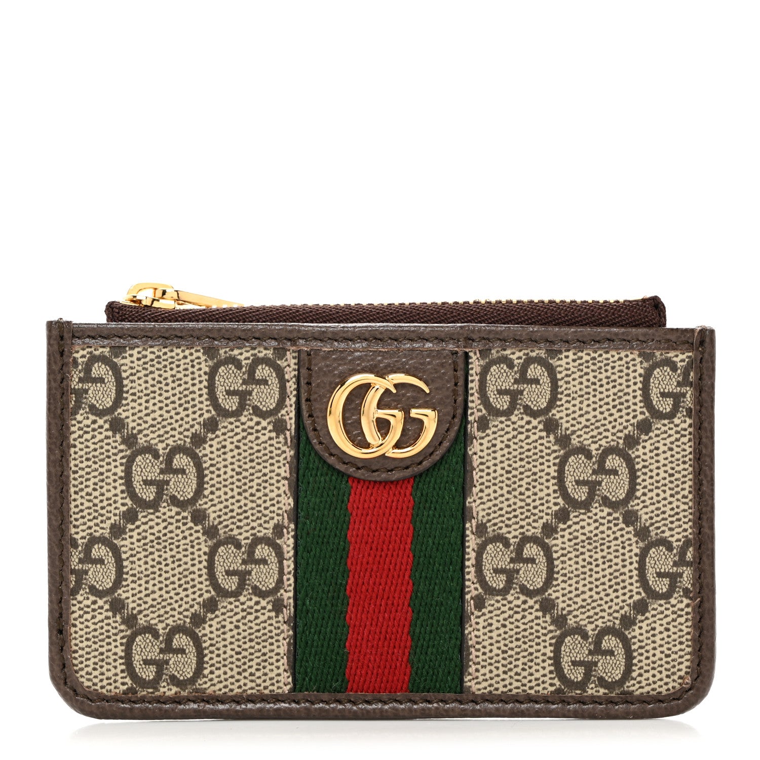 Gucci GG Supreme Monogram Web Ophidia Zip Card Case Brown 1 of 8