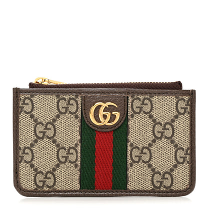 Gucci GG Supreme Monogram Web Ophidia Zip Card Case Brown 1 of 8