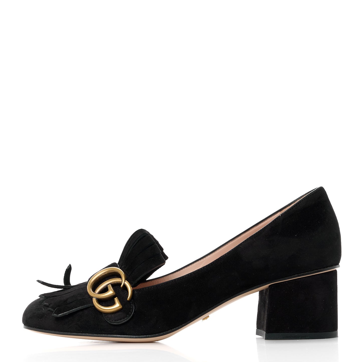 Kid Scamosciato GG Marmont Fringe 50mm Loafer Pumps 38 Black