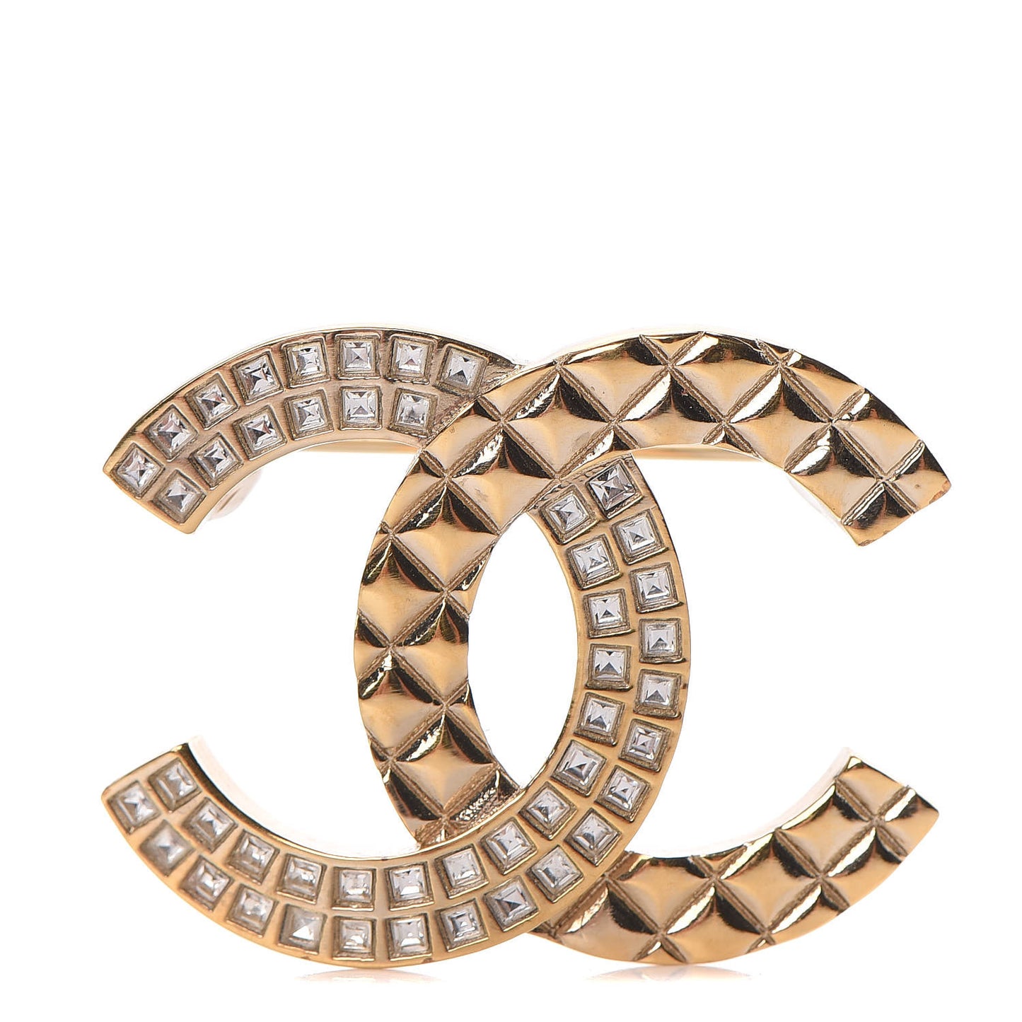 Baguette Crystal Quilted CC Brooch Gold