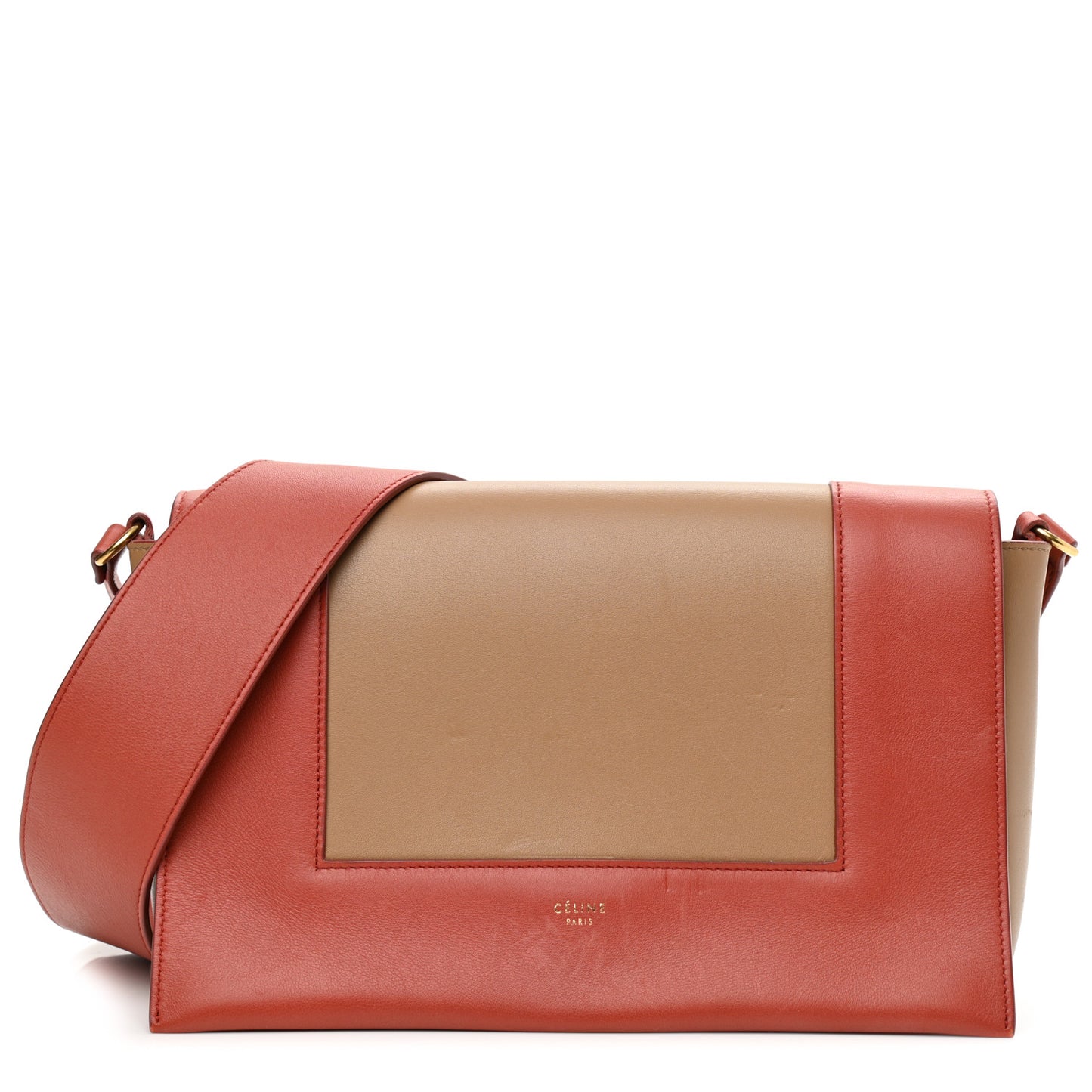 Shiny Smooth Calfskin Medium Frame Shoulder Bag Red Tan