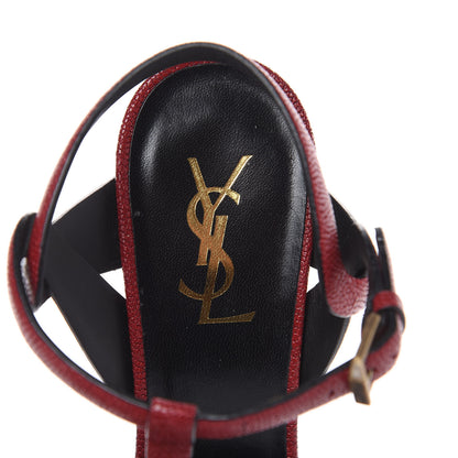 Saint Laurent Textured Calfskin Tribute 105 Platform Sandals 39 Deep Red 8 of 10