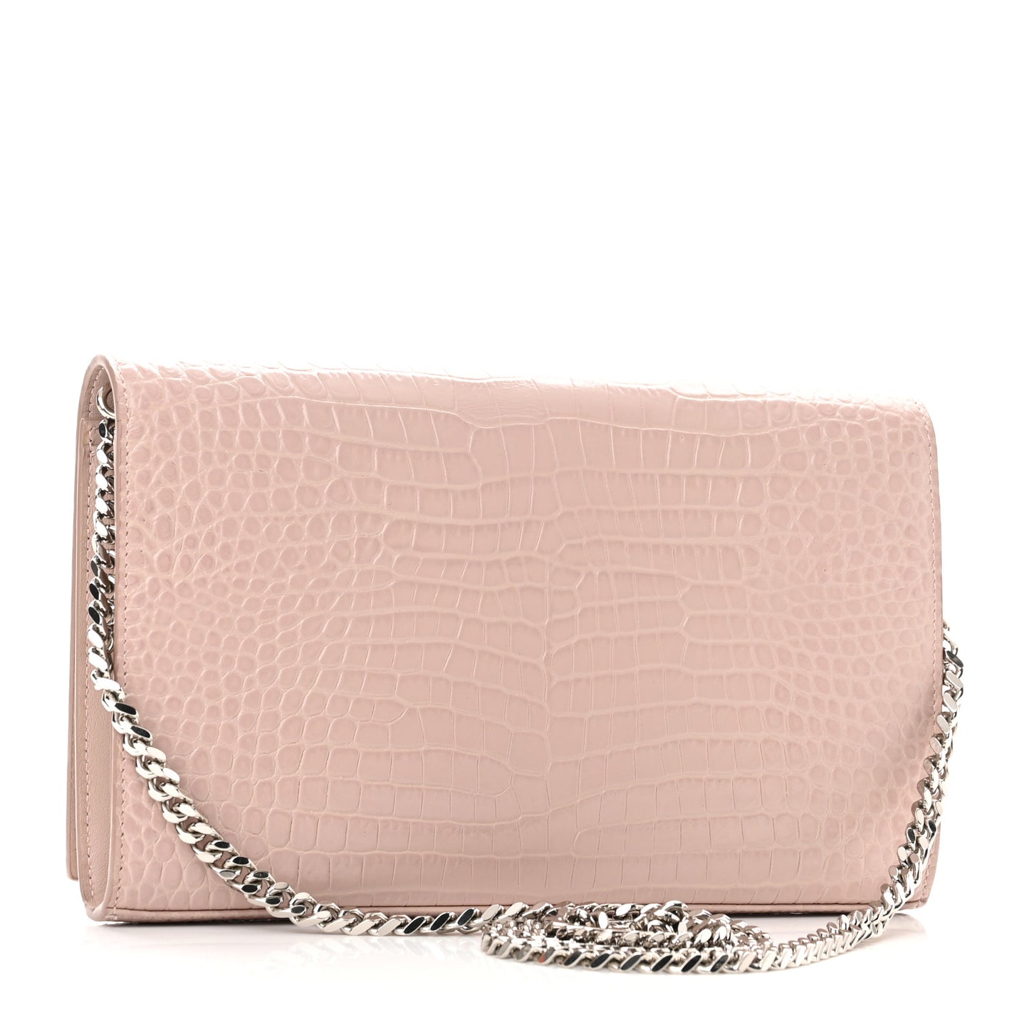Calfskin Crocodile Embossed Monogram Chain Wallet Rose Antic