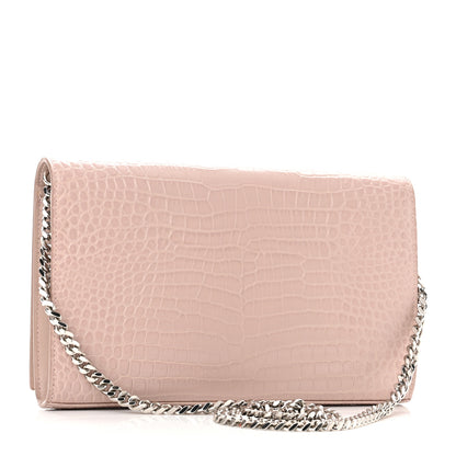 Saint Laurent Calfskin Crocodile Embossed Monogram Chain Wallet Rose Antic 3 of 10