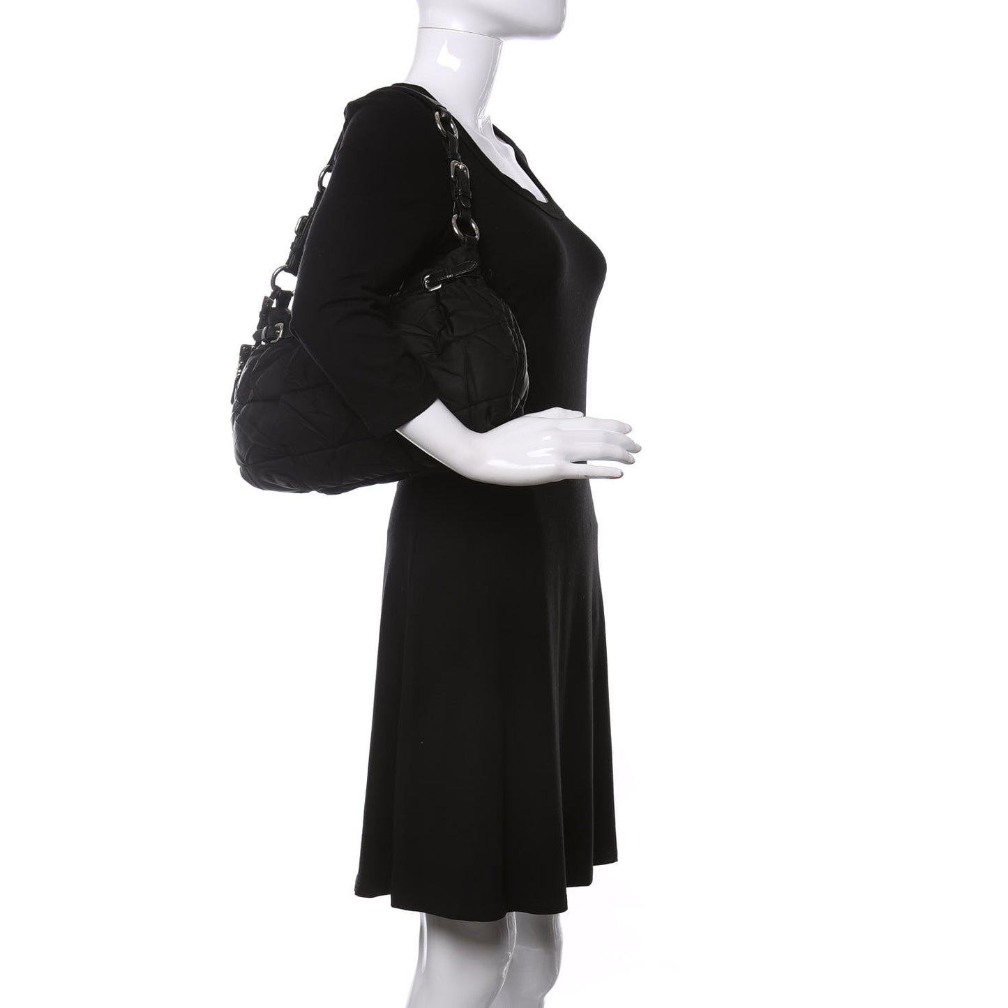 Tessuto Nylon Quilted Shoulder Bag Black