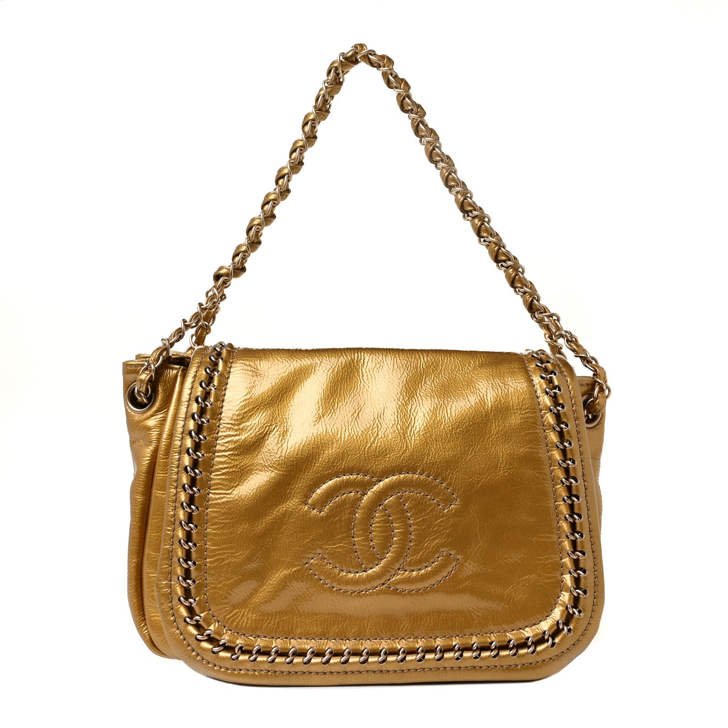 Chanel Metallic Patent Luxe Ligne Flap Gold 1 of 8