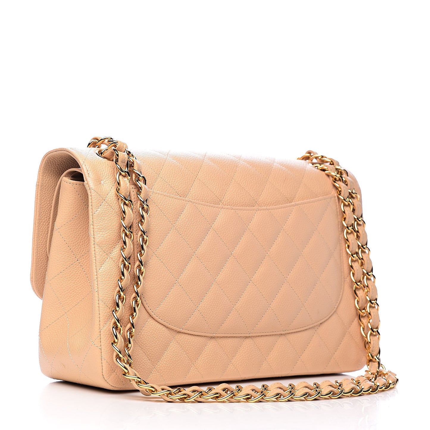 Caviar Quilted Jumbo Double Flap Beige Clair