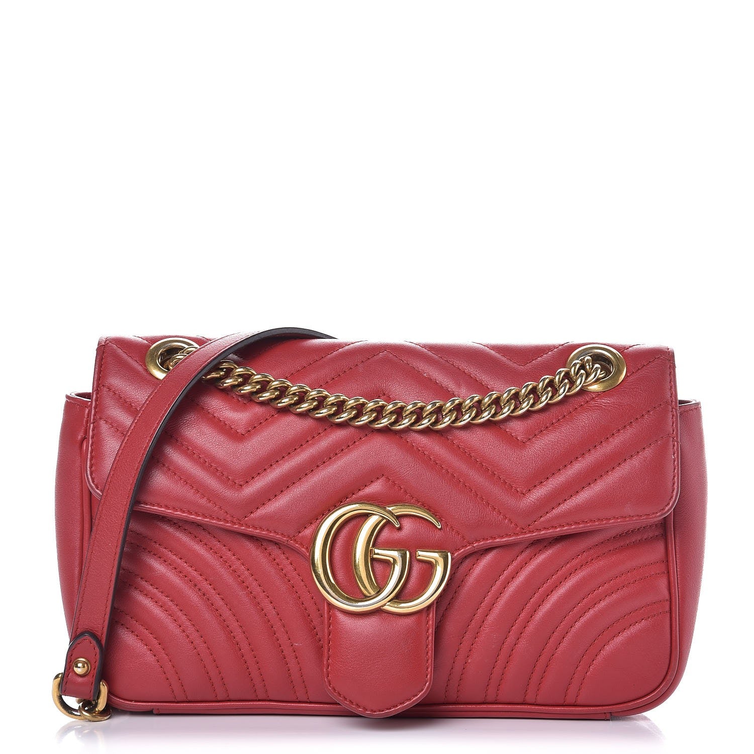 Gucci Calfskin Matelasse Small GG Marmont Shoulder Bag Hibiscus Red 1 of 19