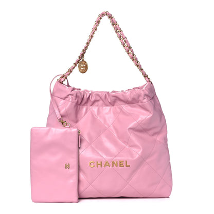 Chanel Shiny Calfskin Quilted Chanel 22 Drawstring Bag Dark Pink 1 of 12