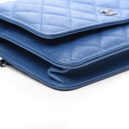 Chanel Calfskin Quilted Wallet On Chain WOC Blue 10 of 12