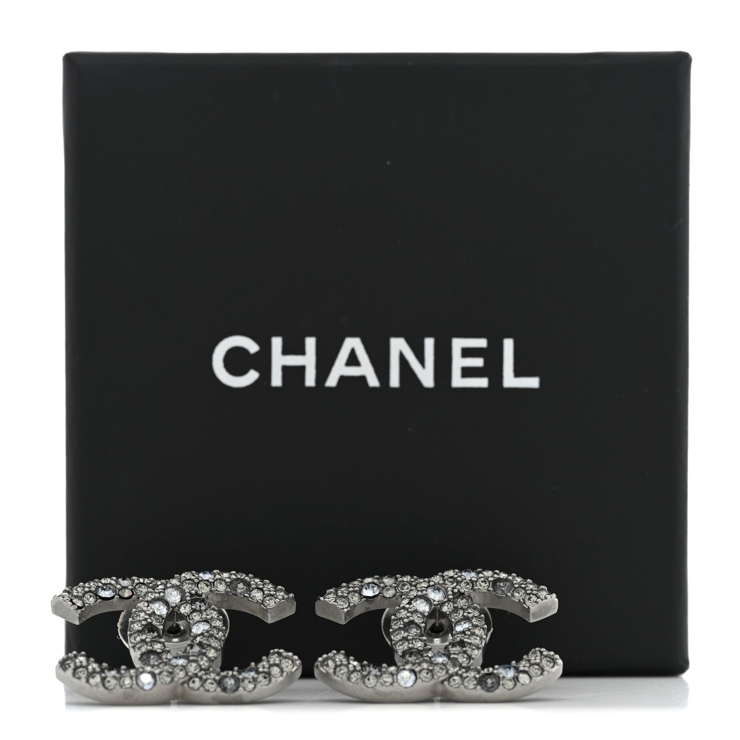 Chanel Crystal Ruthenium Large CC Earrings Grey Silver 5 of 5