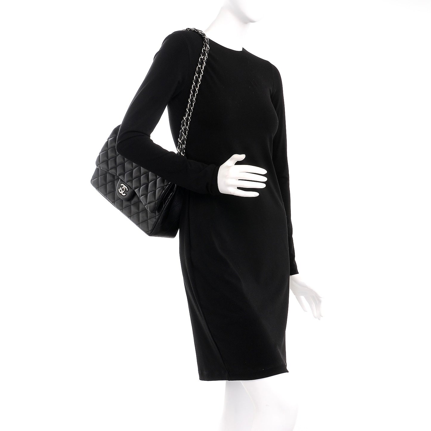 Lambskin Quilted Jumbo Double Flap Black