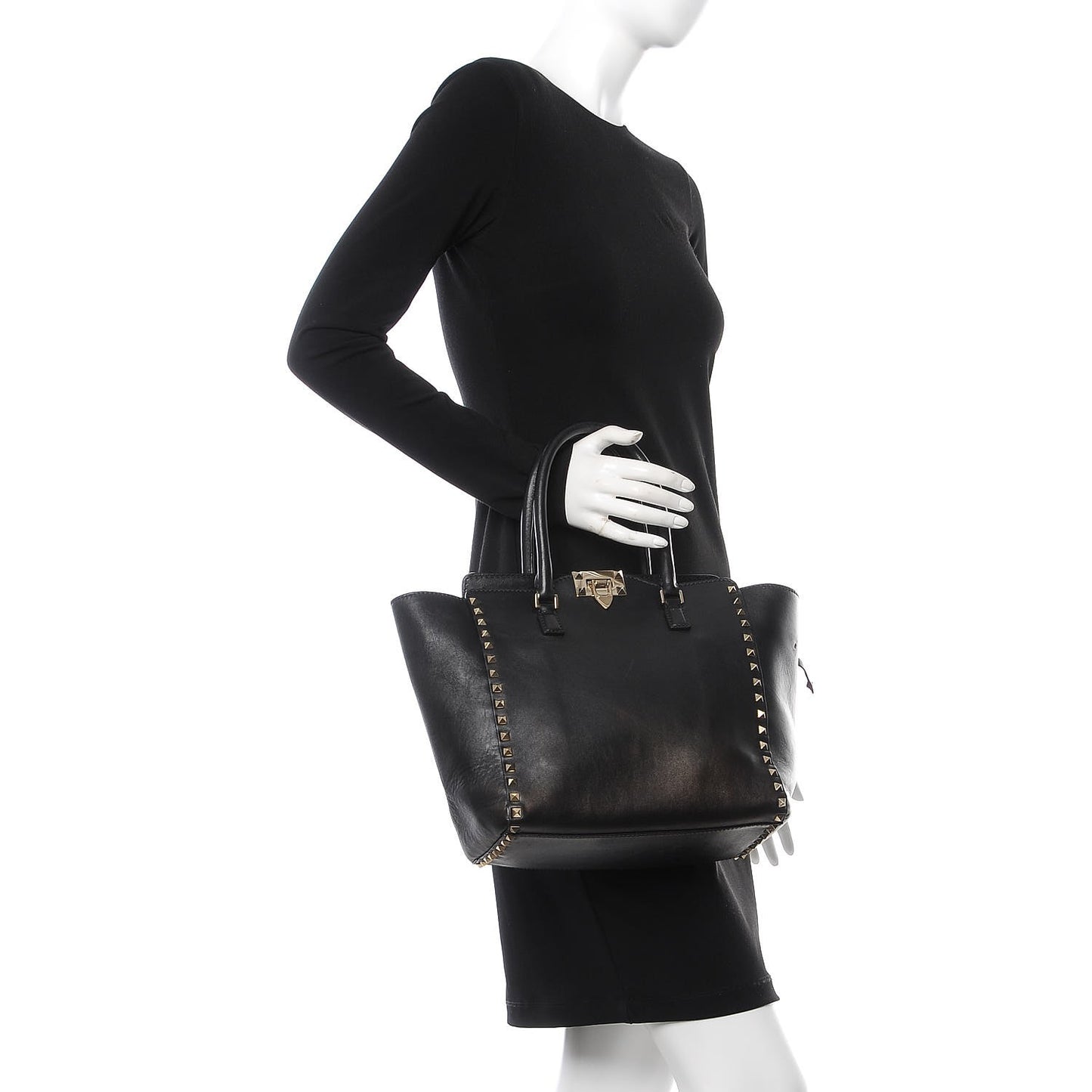 Vitello Rockstud Double Handle Tote Black