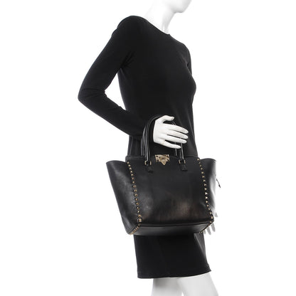 Valentino Garavani Vitello Rockstud Double Handle Tote Black 3 of 12