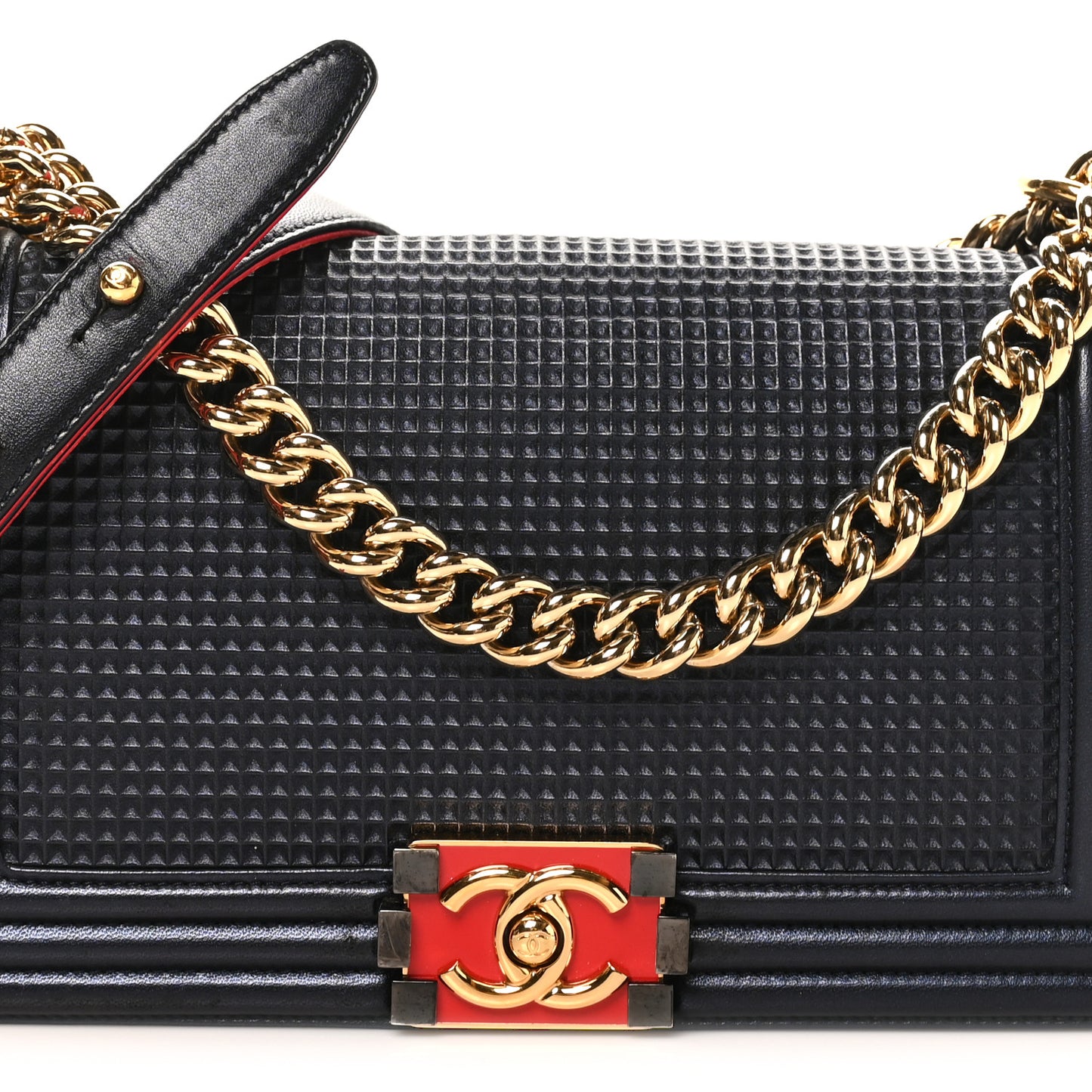 Lambskin Embossed Medium Boy Cube Flap Navy