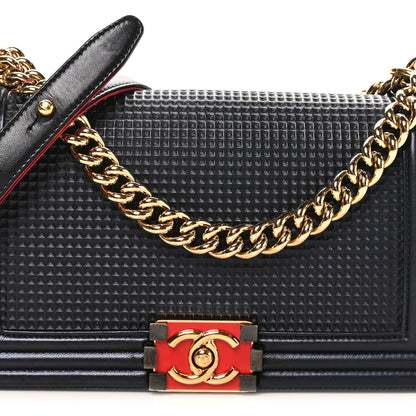Chanel Lambskin Embossed Medium Boy Cube Flap Navy 8 of 11