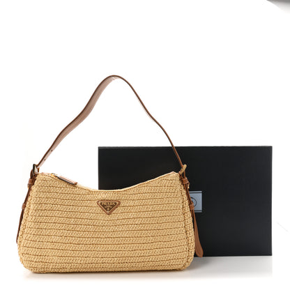 Prada Yarn Raffia Effect Crochet Large Aimée Shoulder Bag Natural 11 of 11