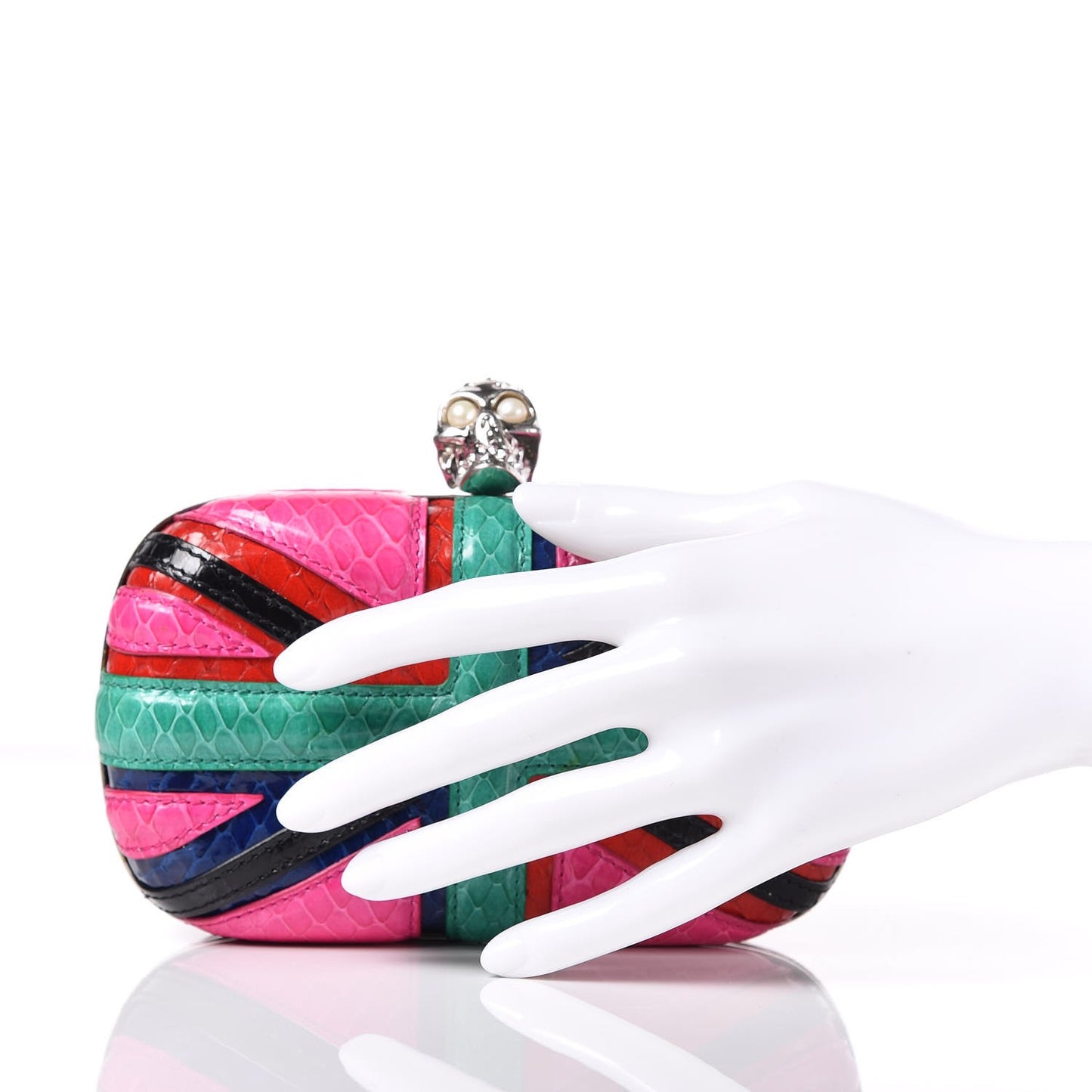 Snakeskin Britannia Skull Box Clutch Multicolor