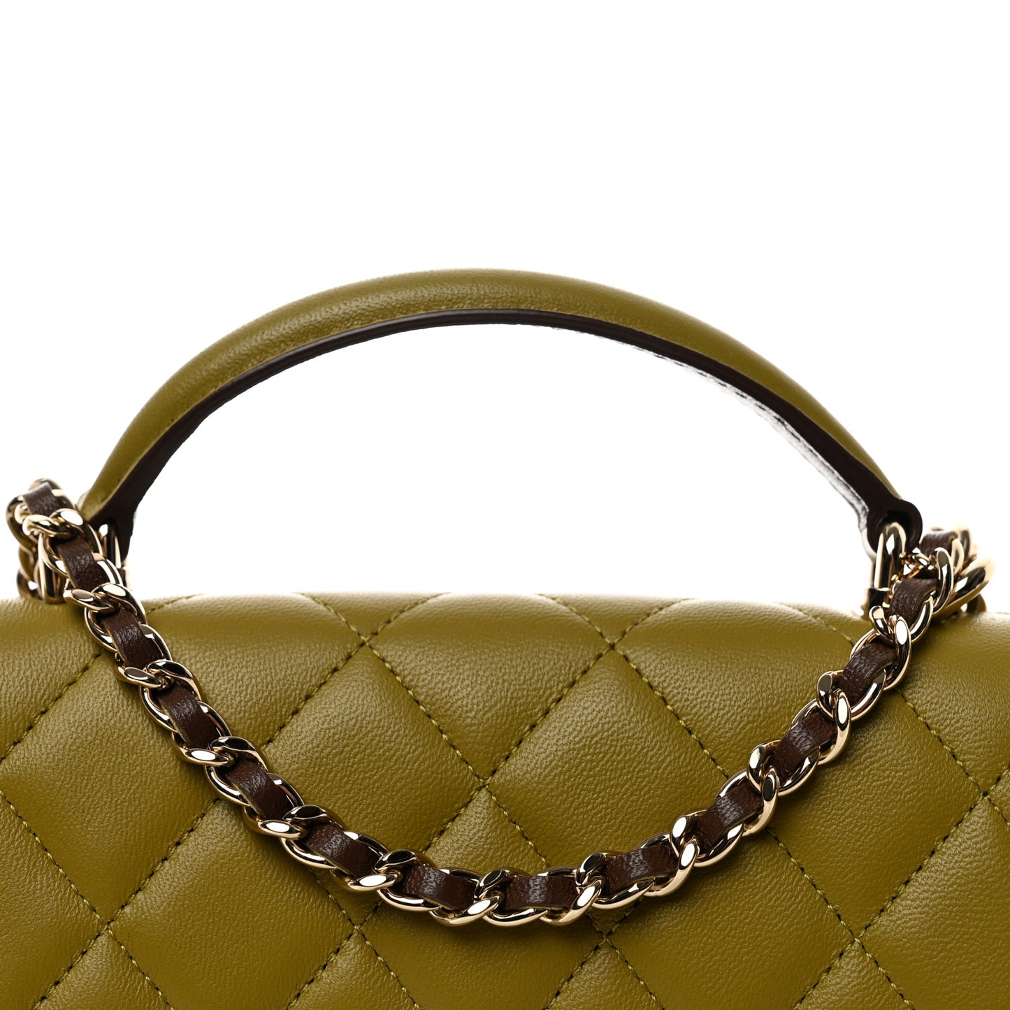 Lambskin Quilted Flap Phone Holder With Chain Green Brown