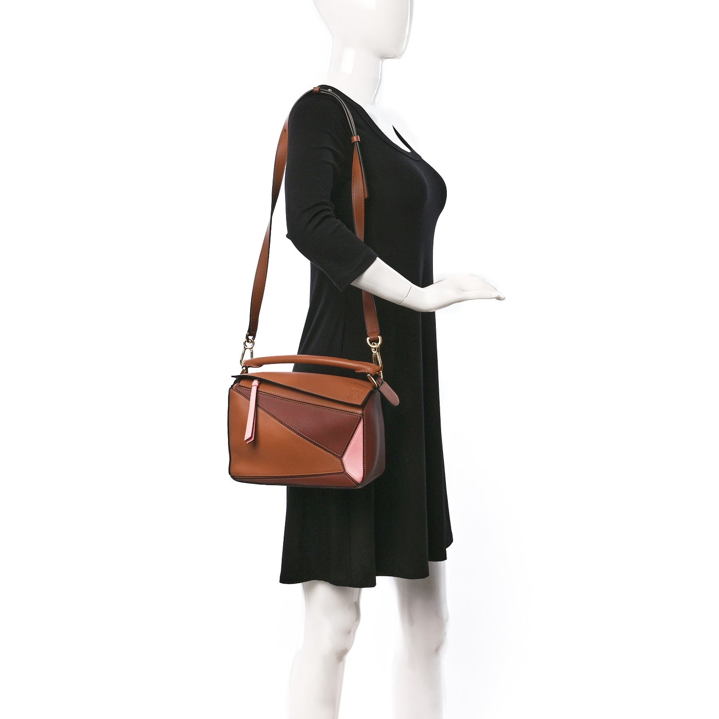 Calfskin Small Puzzle Bag Tan Medium Pink