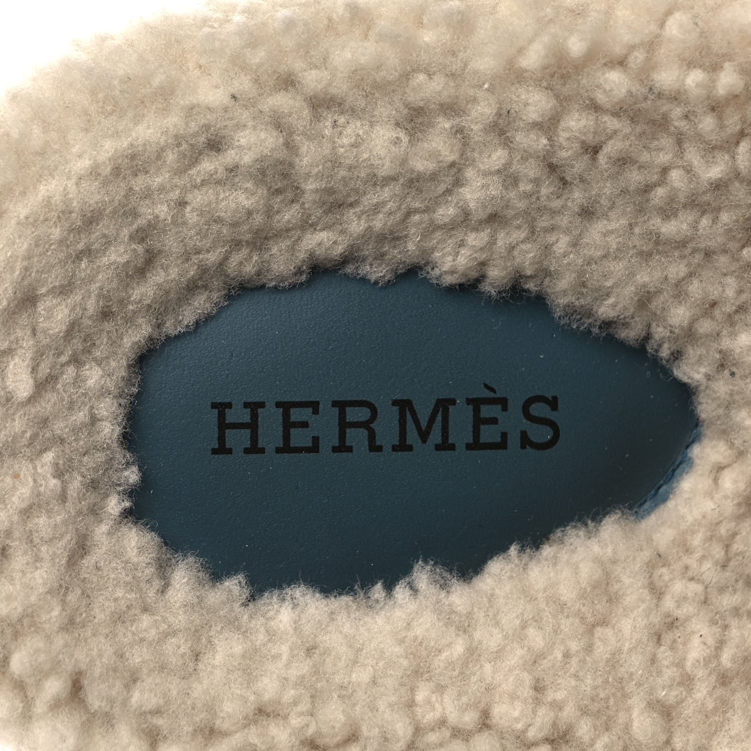 Hermes Suede Goatskin Woolskin Womens Chypre Sandals 37.5 Bleu Pinede Ecru 7 of 8