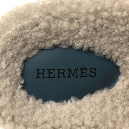 Hermes Suede Goatskin Woolskin Womens Chypre Sandals 37.5 Bleu Pinede Ecru 7 of 8