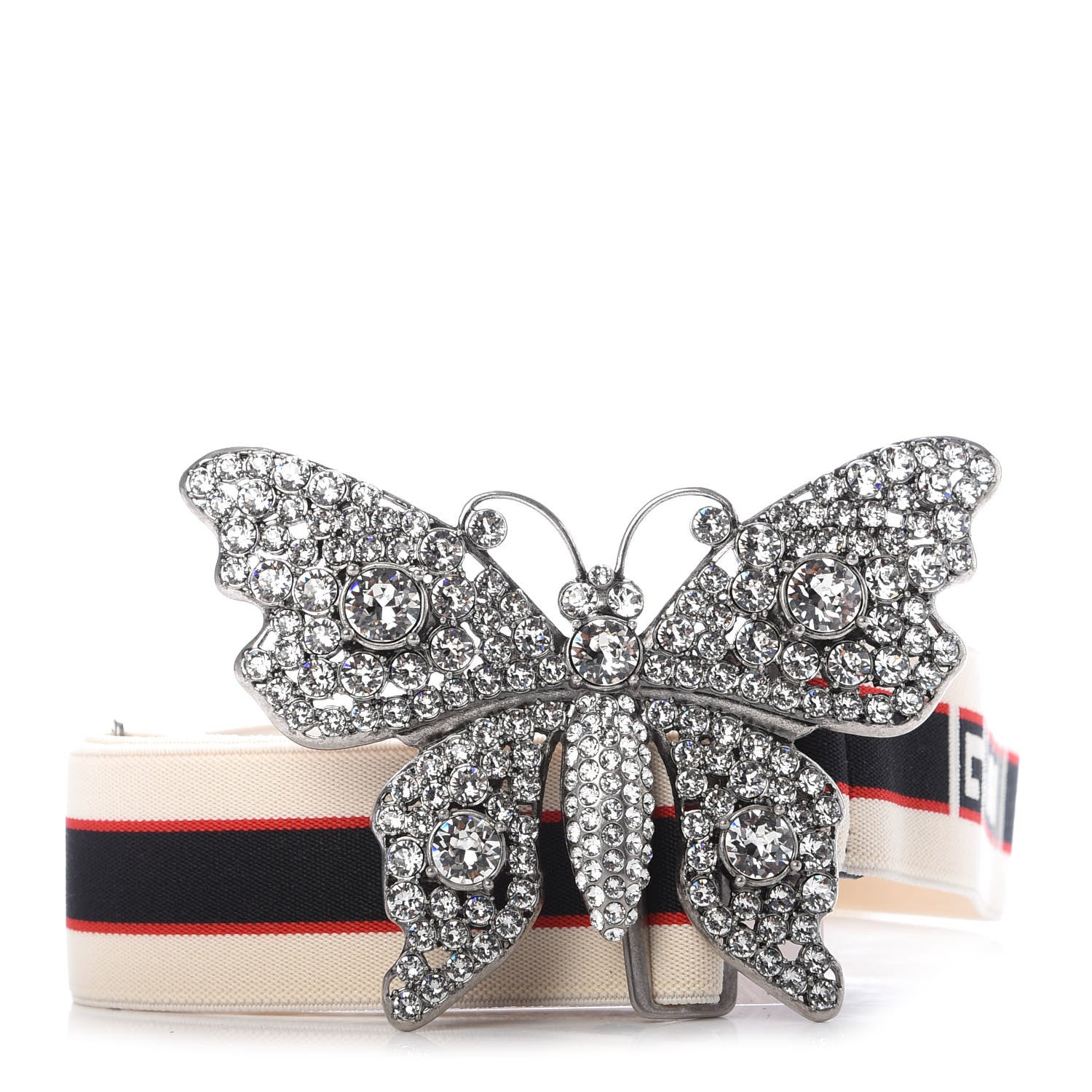 Gucci Jacquard Crystal Stripe Butterfly Belt 70 28 White 1 of 4
