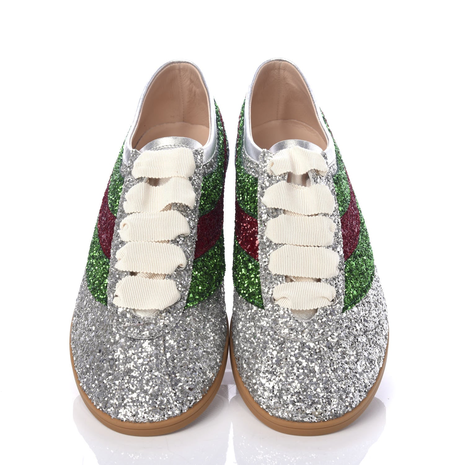 Gucci Glitter Fabric Web Mens Falacer Sneakers 9 Silver 5 of 11