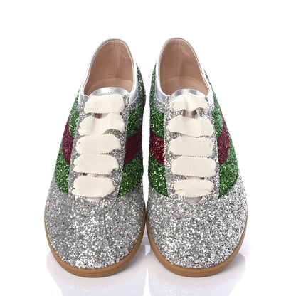 Gucci Glitter Fabric Web Mens Falacer Sneakers 9 Silver 5 of 11