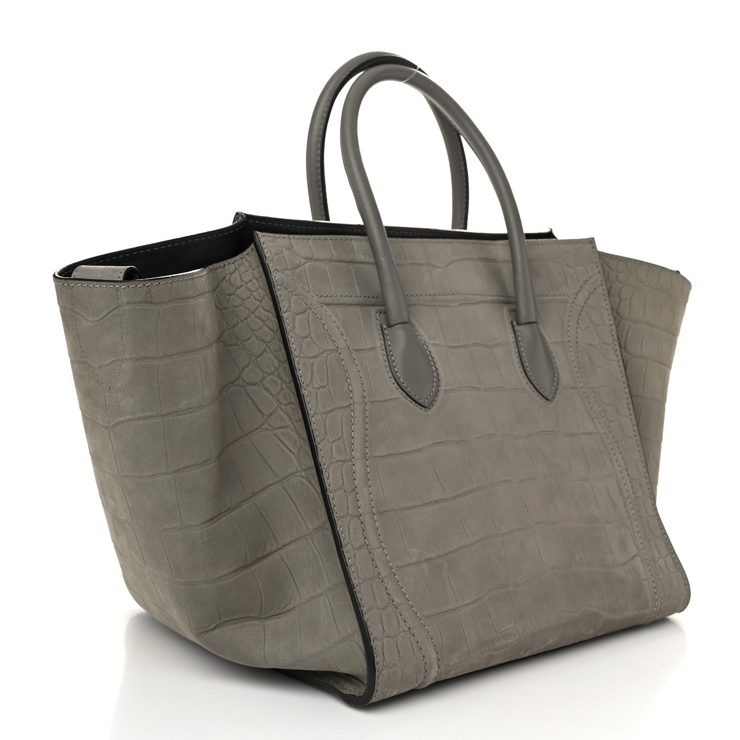 Celine Crocodile Embossed Nubuck Large Phantom Luggage Grey 3 of 10