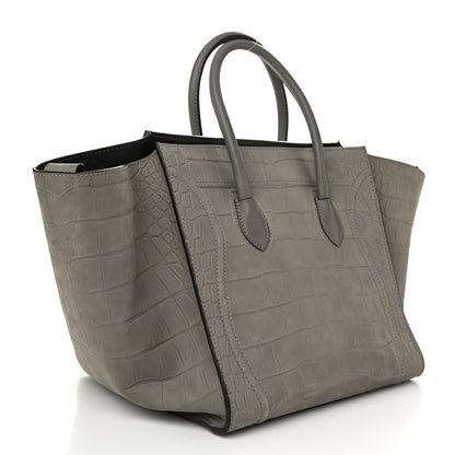 Celine Crocodile Embossed Nubuck Large Phantom Luggage Grey 3 of 10