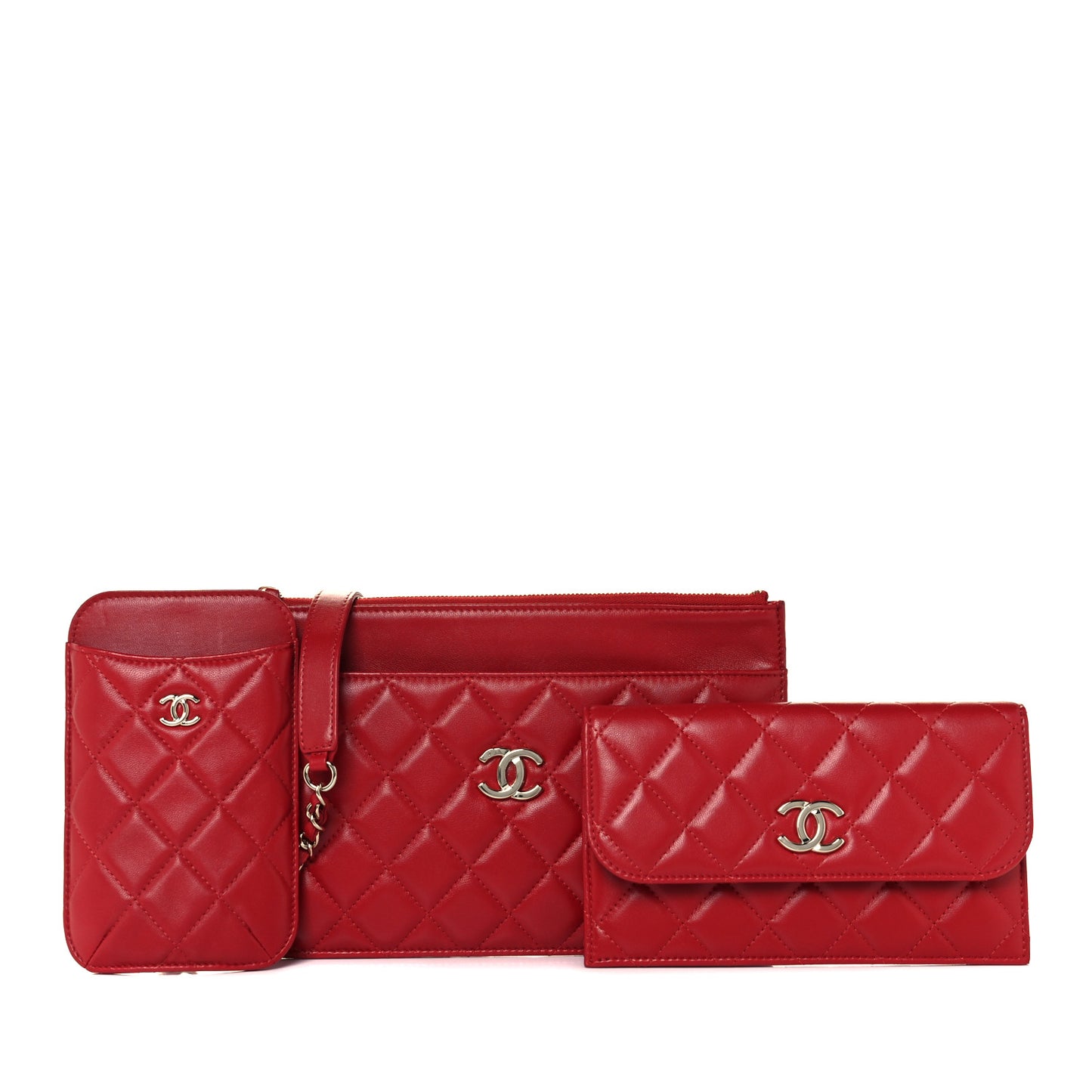 Lambskin Quilted Clutch With Chain Red