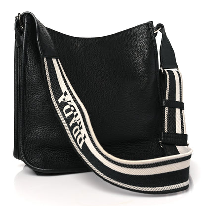 Prada Vitello Daino Soft Hobo Messenger Bag Black 3 of 9