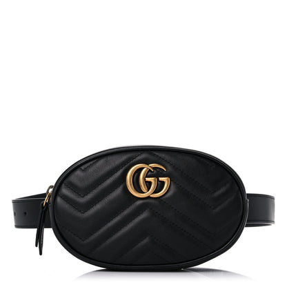 Gucci Calfskin Matelasse GG Marmont Belt Bag 85 34 Black 1 of 11
