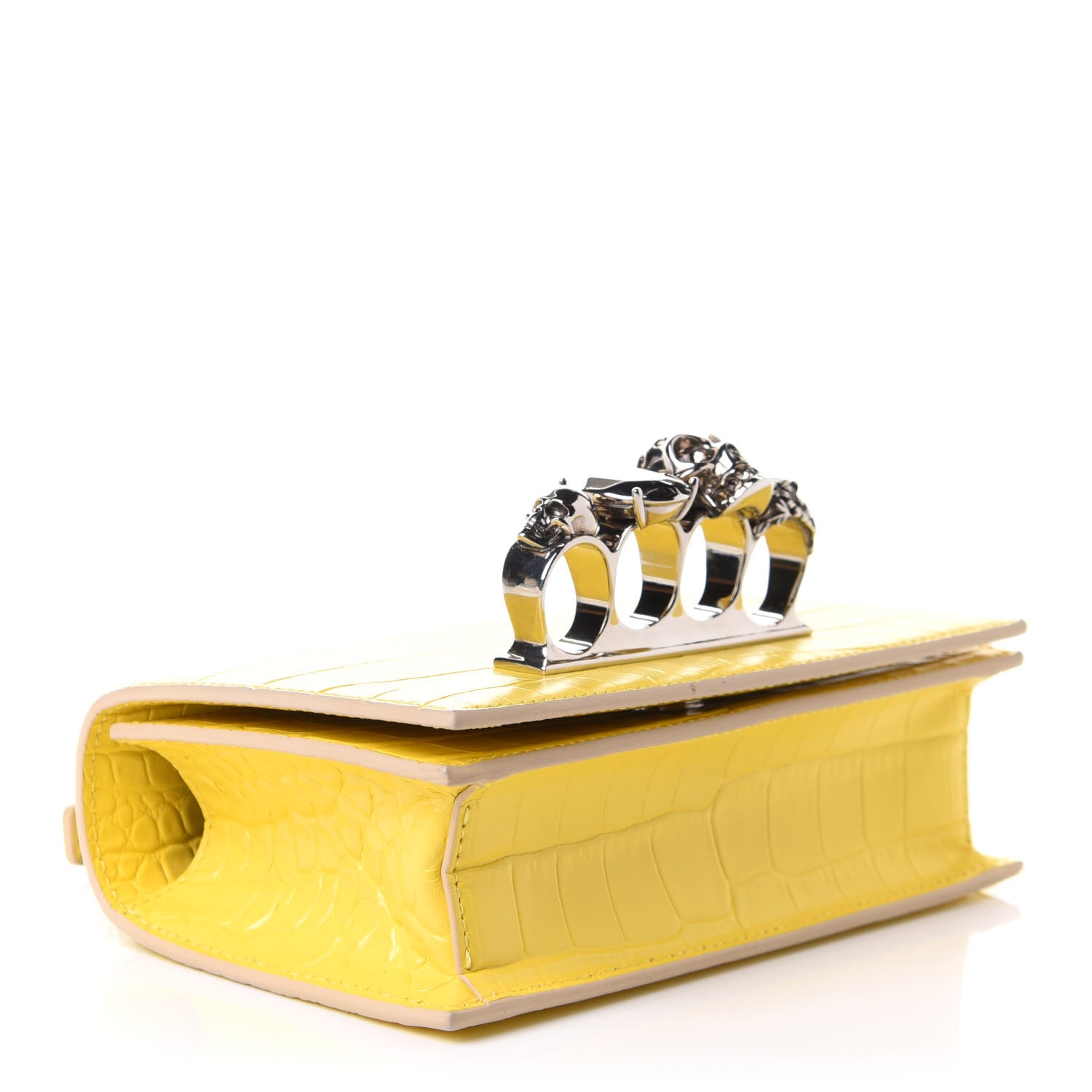 Alexander McQueen Shiny Crocodile Embossed Mini Jeweled Satchel Pop Yellow 5 of 11