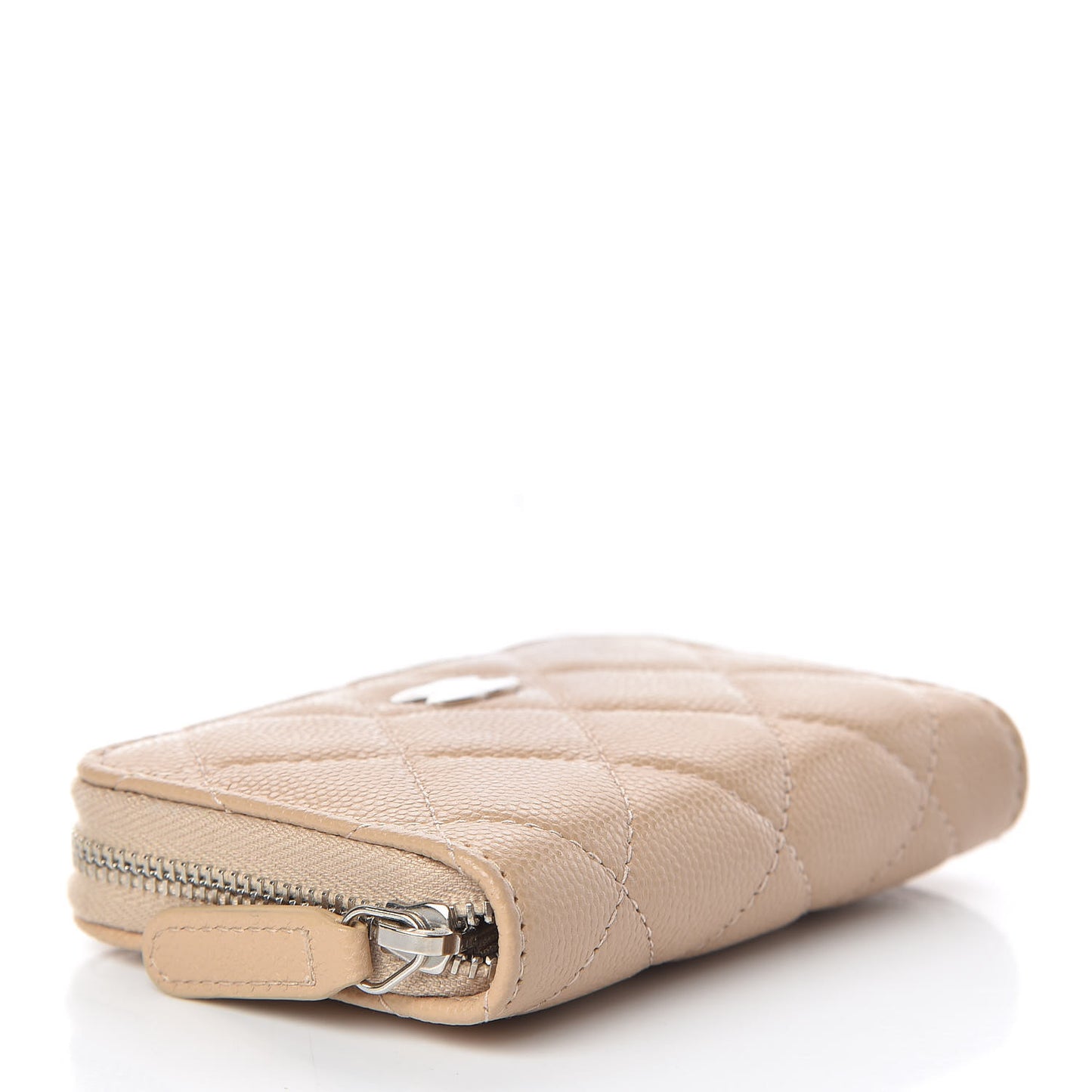 Caviar Quilted Zip Coin Purse Beige