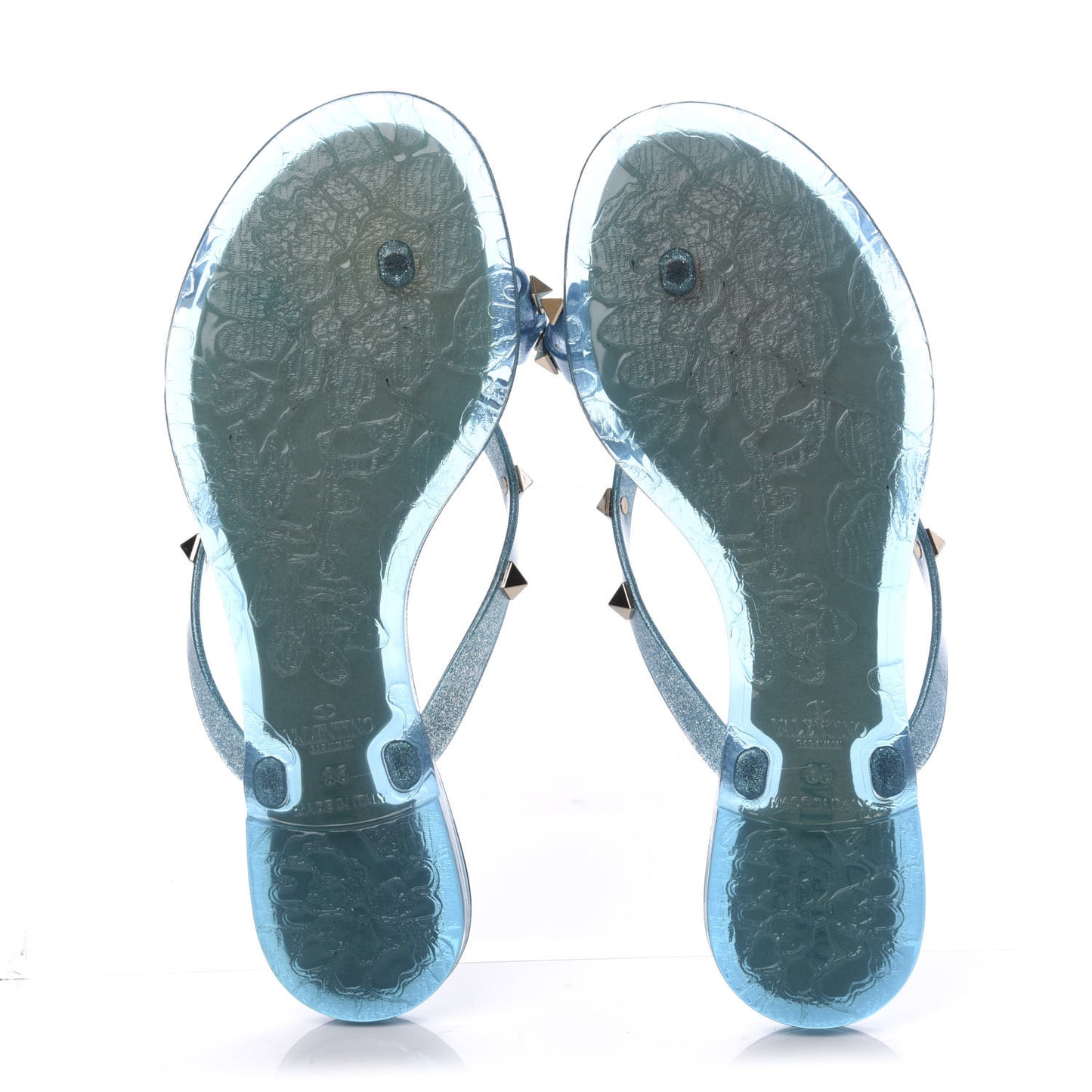 PVC Jelly Glitter Rockstud Bow Thong Sandals 35 Cerulean