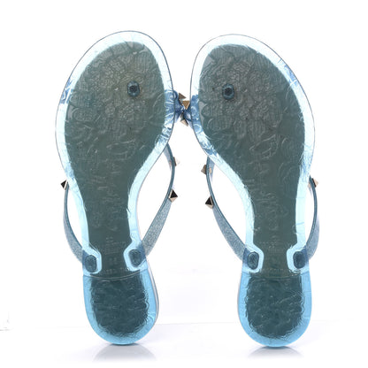 Valentino Garavani PVC Jelly Glitter Rockstud Bow Thong Sandals 35 Cerulean 6 of 7