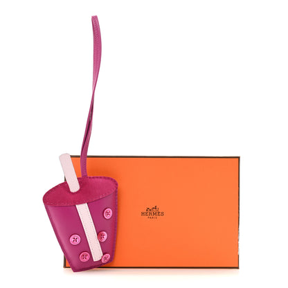 Hermes Milo Lambskin Epsom Suede Petit H Bubble Tea Charm Rose Pourpre Mauve Pale 4 of 4